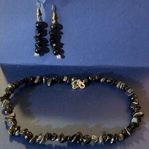 Black Beaded Necklace and Earring Set